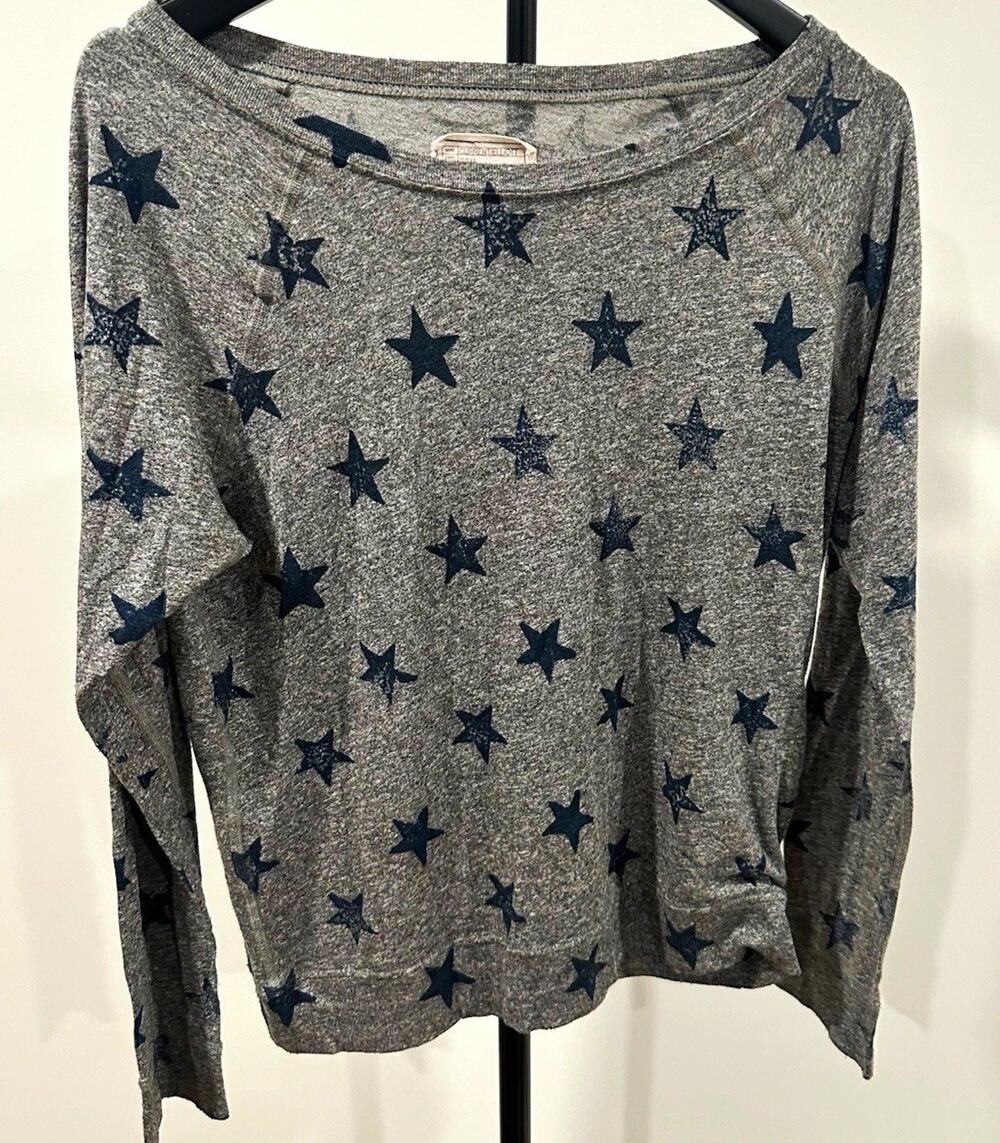 Current/Elliott Womens Gray Star Boat Neck Long Sleeve Sz 1